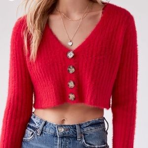 URBAN OUTFITTERS - Red/Pink Cropped Cardigan